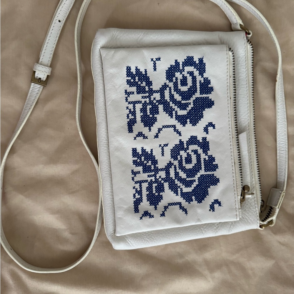 Classic White and Blue Floral Crossbody Bag